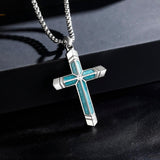 14K Gold Plated Turquoise Malachite Cross Necklace for Men Christianity Cross Jewelry