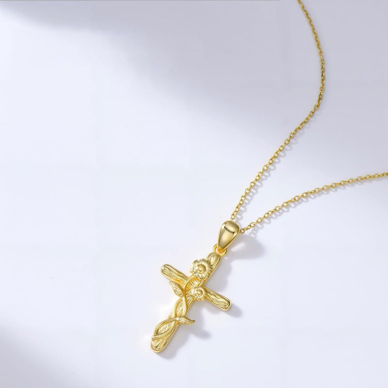 14K Gold Plated Cross Pendant Necklace for Women
