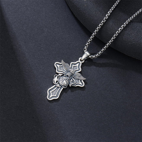 Sterling Silver Marines Cross Pendant Necklace for Men