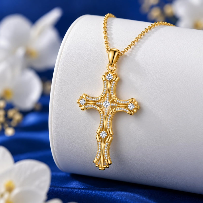 14K Gold Plated Cross Pendant Necklace for Women Religious Jewelry
