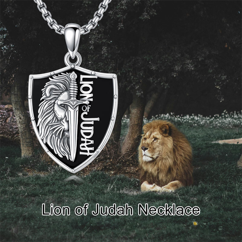 Sterling Silver Faith Bible Lion Pendant Necklace for Men