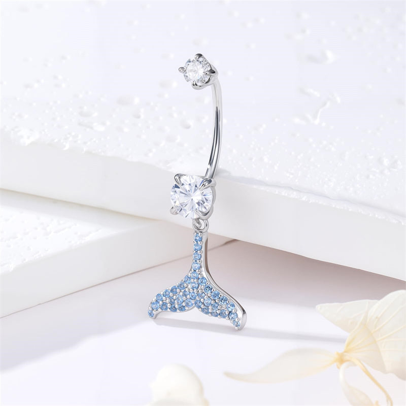 Sterling Silver Cubic Zircon Angel Wings Mermaid Tail Palm Tree Pet Paw Print Belly Button Ring