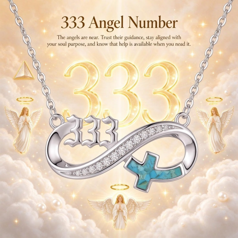 Sterling Silver Turquoise & Zirconia Infinity  111 222 333 444 777 Angel Number Pendant Necklace for Women