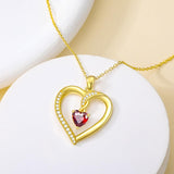 10K 14K 18K Solid Gold Personalized Engraved 1-4 Birthstone Heart Necklaces for Women