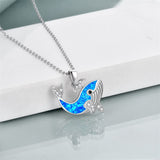 925 Sterling Silver Ocean Jewelry Created Opal Cute Turtle/Dolphin/Starfish  Necklace Birthday Gifts for Women Girls