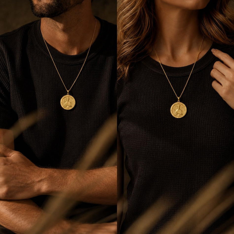 Patron Saint Medal Gold Plated Catholic Pendant Christian Religious Necklace Amulet Jewelry