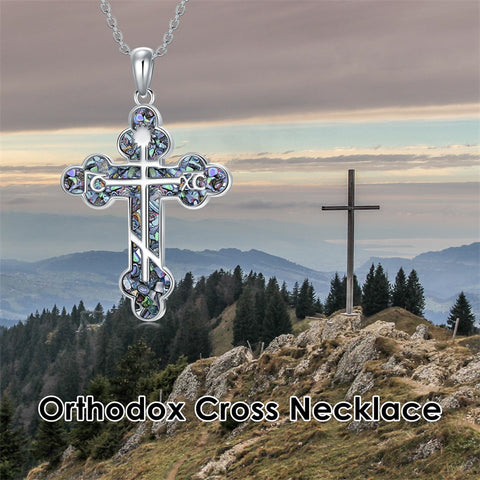 Sterling Silver Russian Eastern Orthodox Cross Pendant Necklace