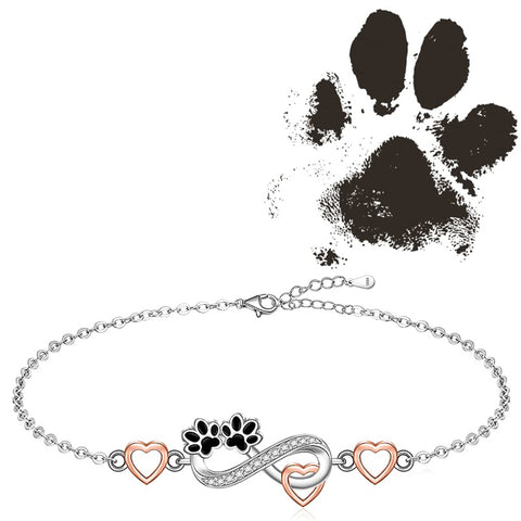 Sterling Silver Infinity Paw Print Single Layer Anklet