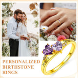 Sterling Silver Personalized 2 Heart Birthstone Engraved Ring for Women