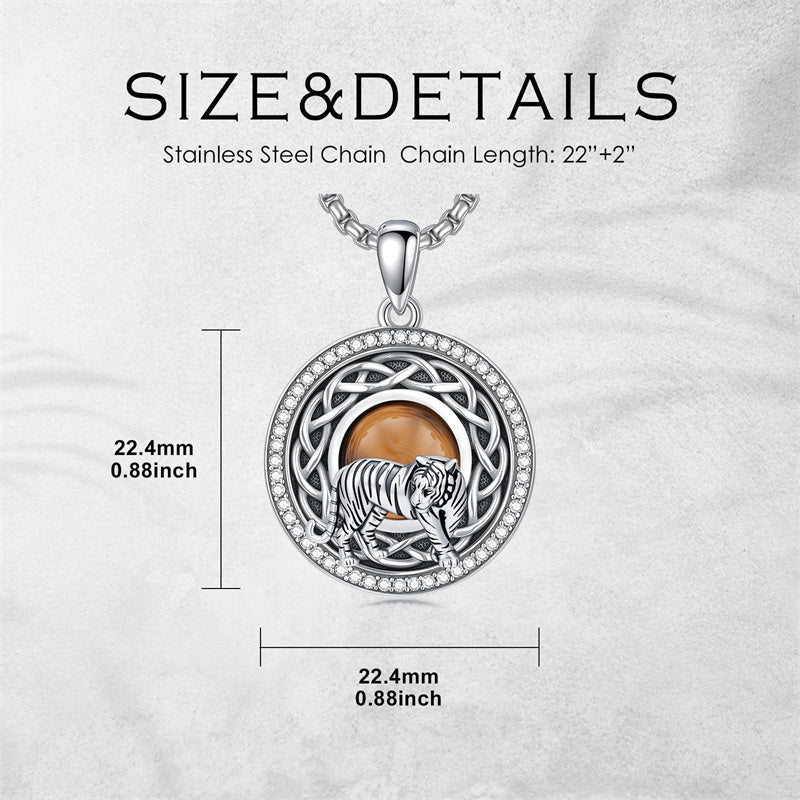 Sterling Silver Tiger Eye Eagle Lion Pendant Necklace for Men