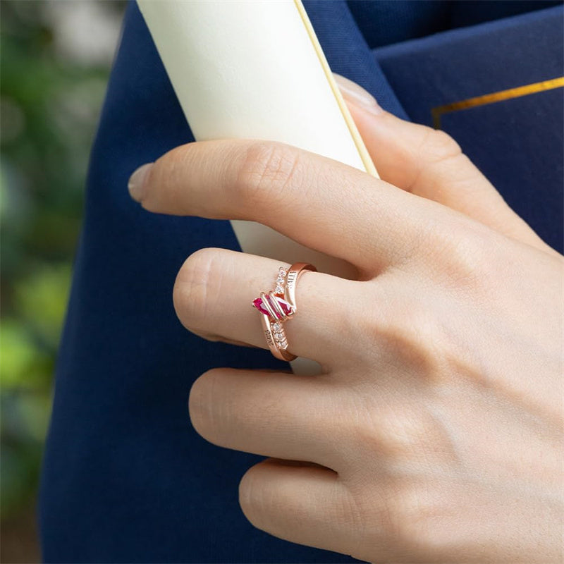 Copper Sterling Silver Personalized Birthstone Engraved Class Ring for Women High School University Graduation Gift