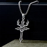 Sterling Silver  Deer_Antler Cross Pendant Necklace