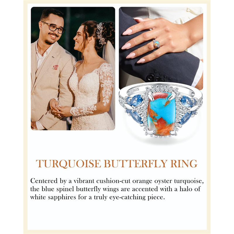 Sterling Silver Cushion Marquise Pear Round Oval Cut Turquoise Engagement Ring for Women