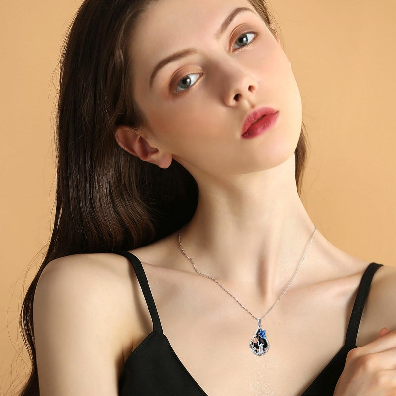 Sterling Silver Obsidian Bunny Cat Elephant Dog Fox Teardrop Pendant Necklace