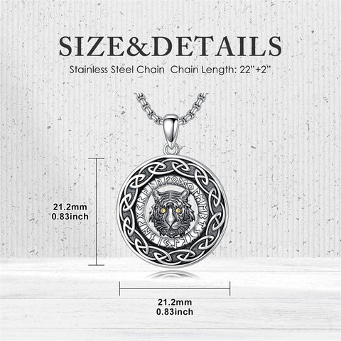 Sterling Silver Oxidized Tiger Wolf Lion Leopard Pendant Necklace for Men