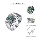 Sterling Silver 10K 14K 18K Gold Personalized Engraved Moss Agate Men's Wedding Ring Engagement Ring