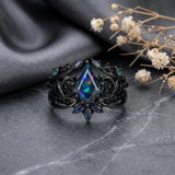 Sterling Silver 10K  14K  18K  Gold Personalized Engraved Black Opal Engagement Wedding Promise Ring for Her