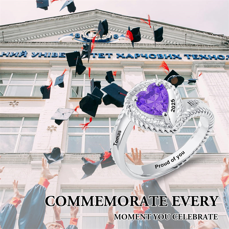 Sterling Silver Personalized Birthstone Engraved High School College Class Ring Graduation Jewelry