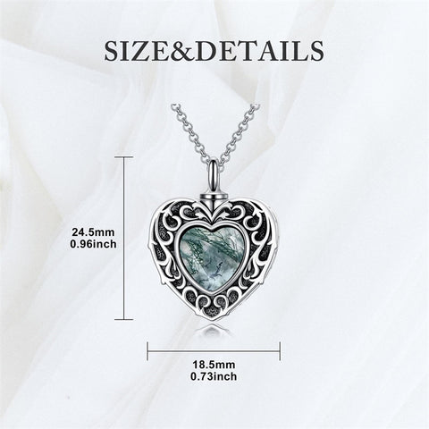 Sterling Silver Moonstone Turquoise Moss Agate Heart Shaped Urn Necklace for Ashes