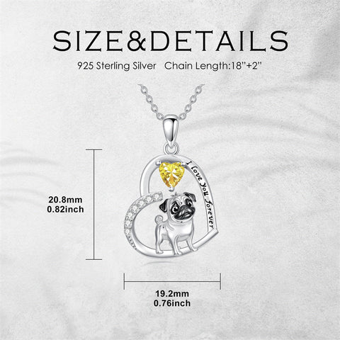 Sterling Silver 12 Month Birthstone Schnauzer Chihuahua Pitbull Pug Pendant Necklace for Women