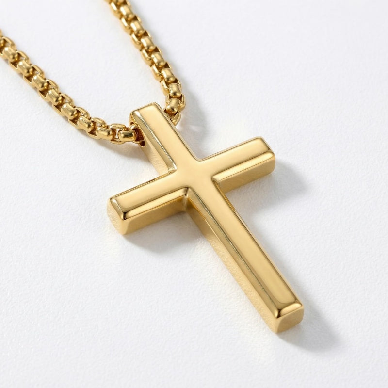 14K Gold  Plated Cross Pendant Necklace for Men Minimalist Religion Jewelry