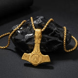 14K Gold Plated Celtic Knot Viking Thor Hammer Pendant Necklace