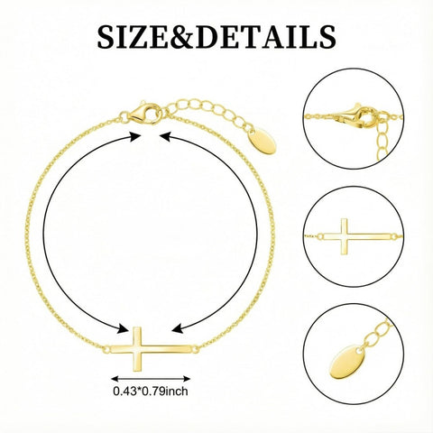 14K Gold Plated Cross Adjustable Chain Bracelet for Women
