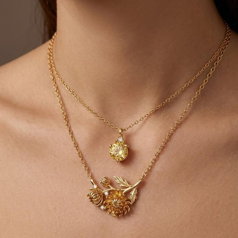 14K Gold Birthstone Birth Flower  Pendant Necklace Birthday Jewelry Gifts for Women