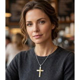14K Gold Plated Two Tone Cross Pendant Necklace Christian Jewelry Religious Gift