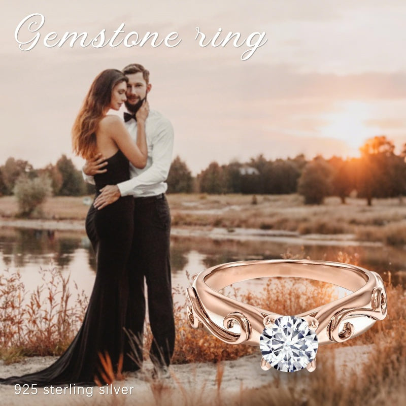 Sterling Silver 10K 14K 18K Gold Personalized Engraved 1-3 Carat Round Moissanite   Anniversary  Engagement Ring