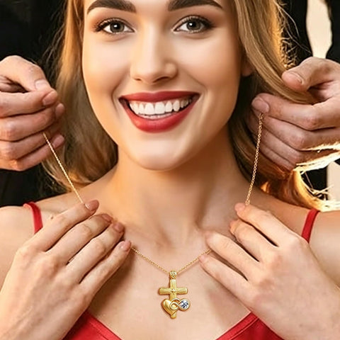14K Gold Plated Cubic Zirconia Infinity Heart Pendant Necklace for Women