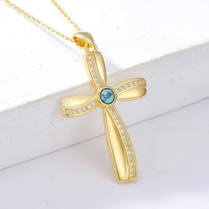 14K Gold Plated Cross Pendant Necklace for Women