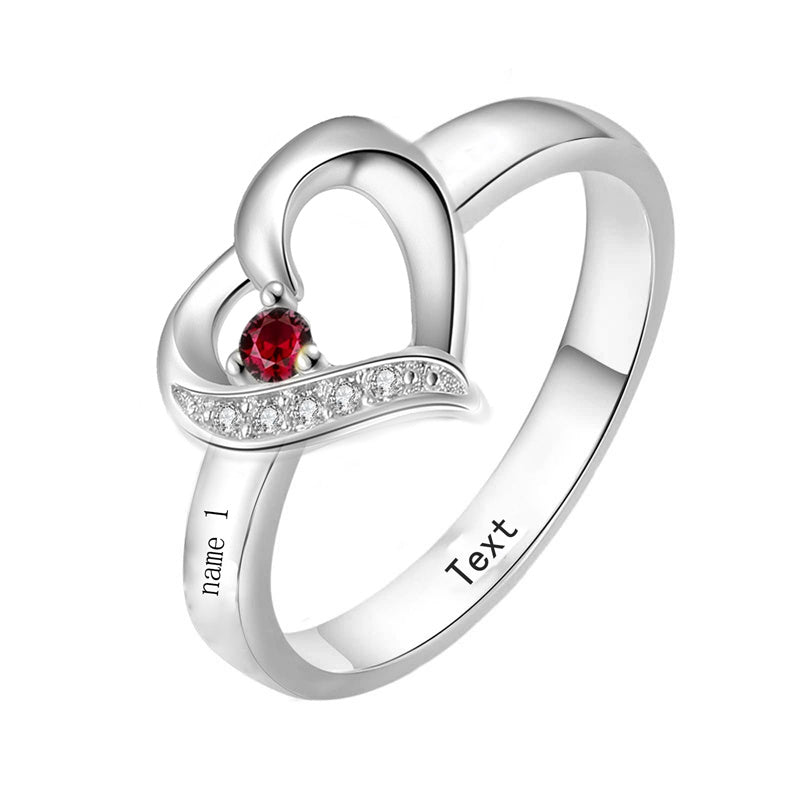 10K 14K 18K Gold Personalized 1-6 Stones Engraved Heart Mother Ring for Mother's Day
