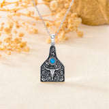 Sterling Silver Turquoise Longhorn Cow Tag Pendant Necklace