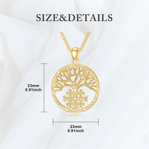 Sterling Silver Jerusalem Tree of Life Cross Religious Pendant Necklace