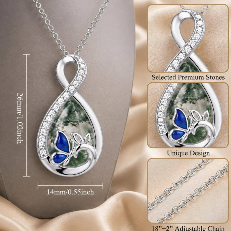 Sterling Silver Teardrop Gemstone Rose Butterfly Infinity Heart Necklace for Women