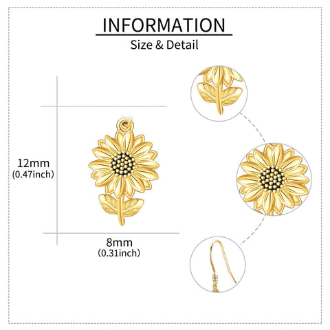 14k Yellow Gold Sunflower Dangle Earrings