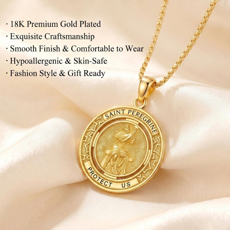 14K Gold Plated Patron Saint Necklace Saint Medal Catholic Amulet Jewelry