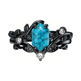 Sterling Silver Personalized Engraved 1-3CT Turquoise Engagement  Wedding Promise Ring Set for Her