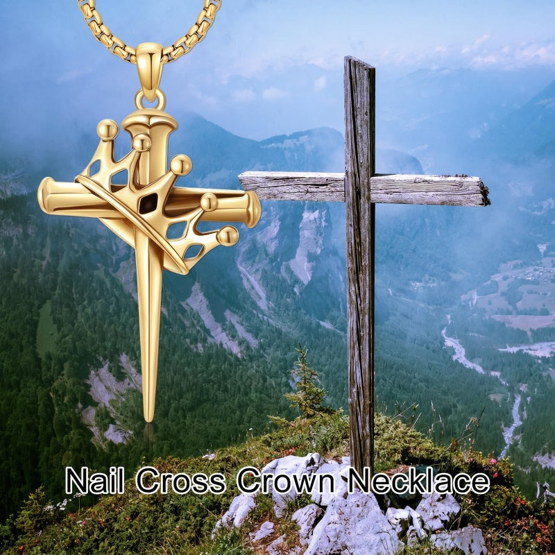 14K Gold Plated Cross Pendant Necklace for Men Religious Jewelry Christian Gift