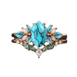 Sterling Silver 10K 14K 18K Gold Turquoise Engagement  Wedding Ring Set for Women