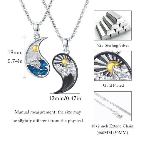 Sterling Silver Yin Yang Sun Moon Mountain Tree of Life Couple Necklaces