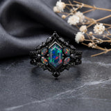 Sterling Silver 10K  14K  18K  Gold Personalized Engraved Black Opal Engagement Wedding Promise Ring for Her