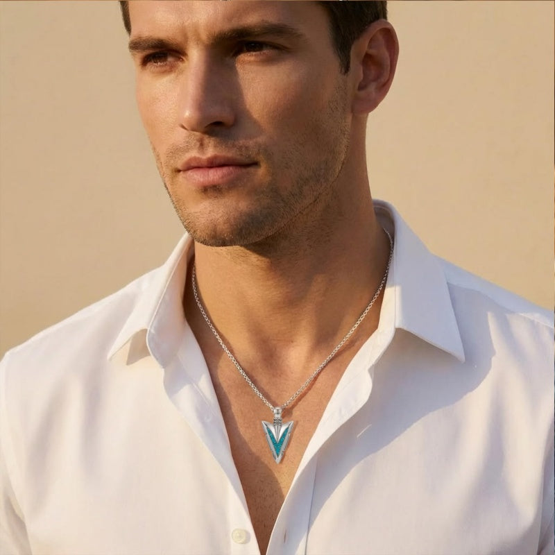 Malachite Turquoise Arrow Pendant Necklace for Men