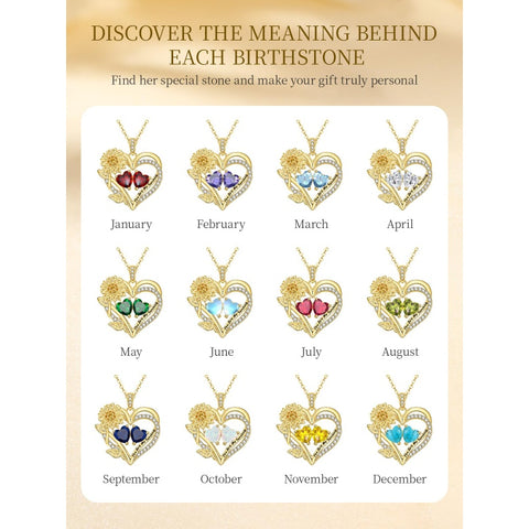 14K Gold  Plated Double Birthstone Heart Sunflower Necklace for Women