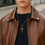14K Gold Plated Wooden Abalone Shell Cross Pendant Necklacefor Men