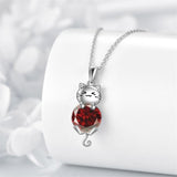 Silver Cat 12 Month Birthstone Pendant Necklace