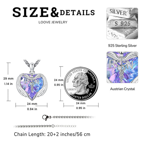 Sterling Silver Crystal Guardian Angel Caduceus Pendant Necklace