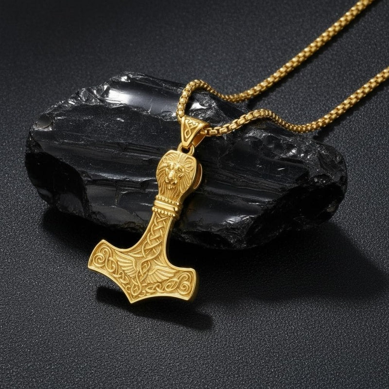 14K Gold Plated Celtic Knot Viking Thor Hammer Pendant Necklace