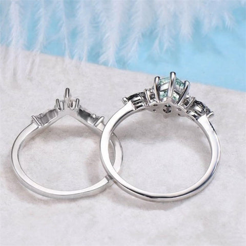Sterling Silver 10K 14K 18K Gold Personalize Engraved Moss Agate Engagement Rings for Women